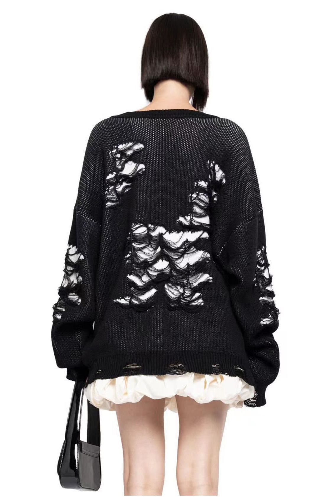 Colorblock Ripped Relaxed Knit Sweater