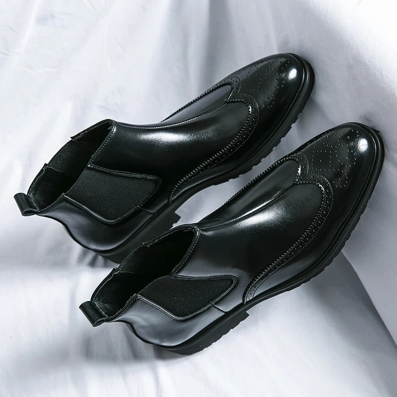 Leather Chelsea Boots with Brogue Detailing and Shock-Absorbing Sole