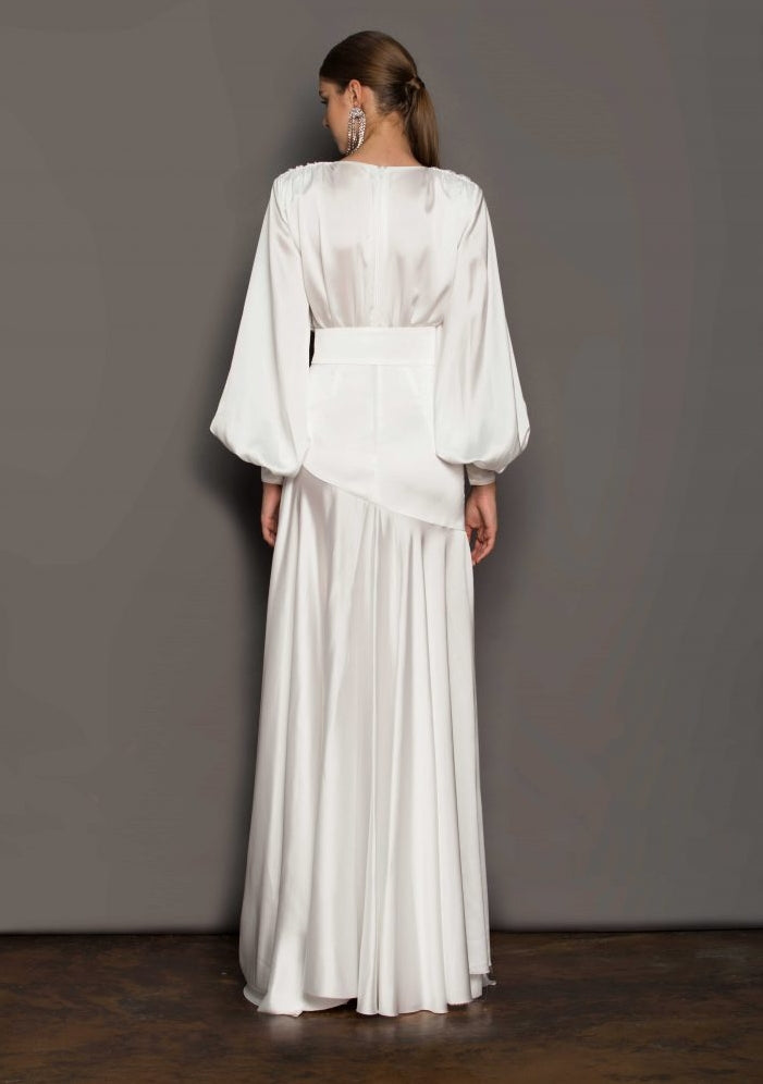 Phoebe V-Neck Belted Slit Maxi-Length Dress