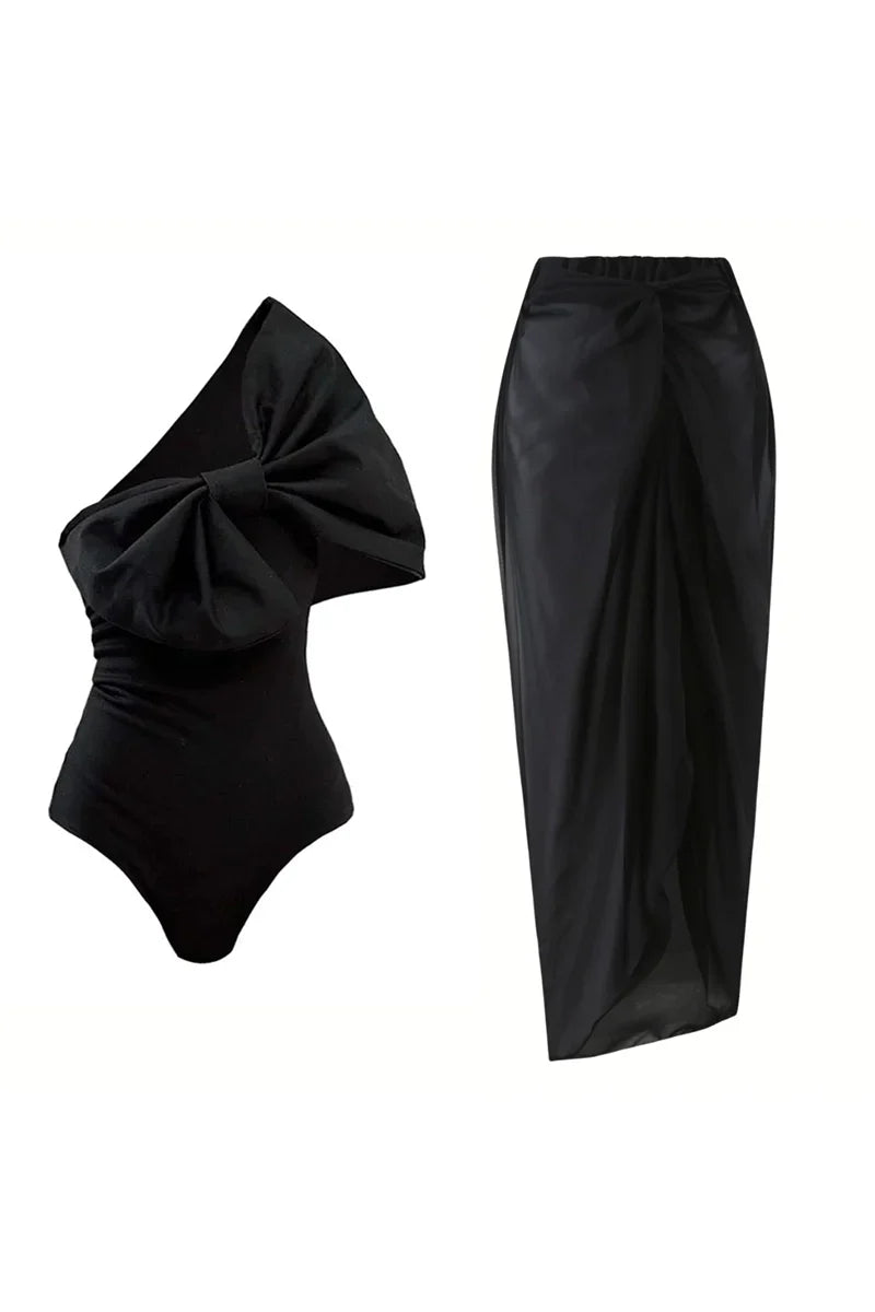 Black and White Bow One Piece Swimwear Set