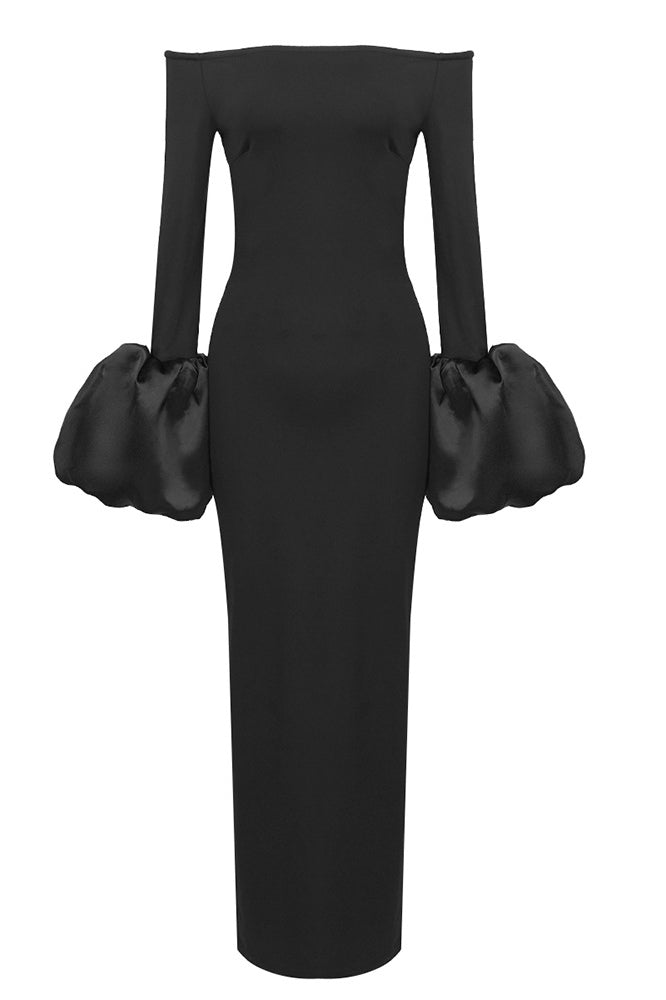 Solid Lantern Sleeve Dress