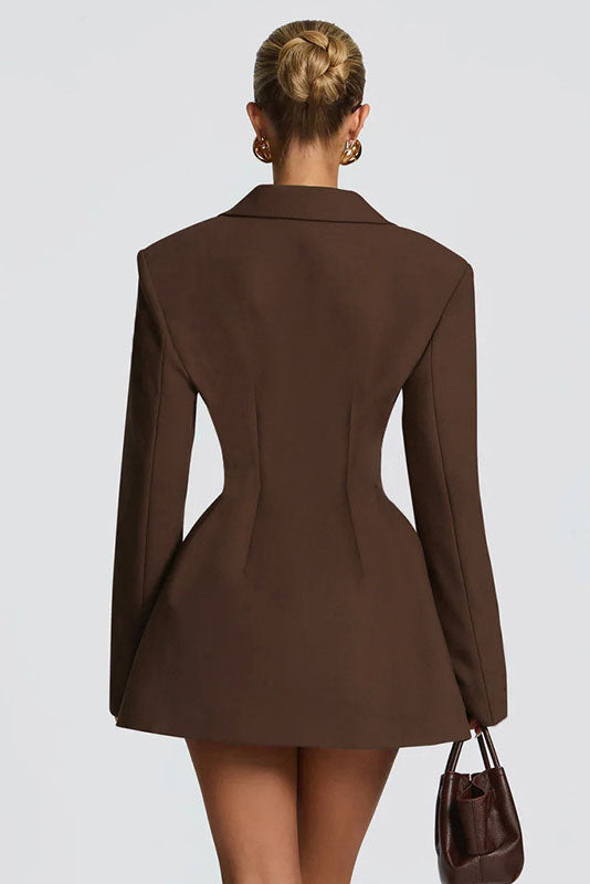 Deep V-Neck Waisted Blazer Mini-Length Dress