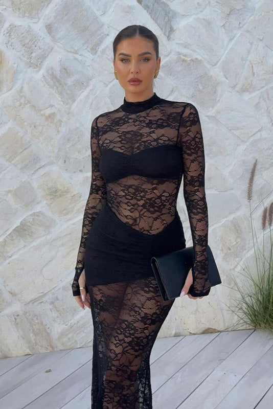 Midnight Lace Dream Maxi-Length Dress