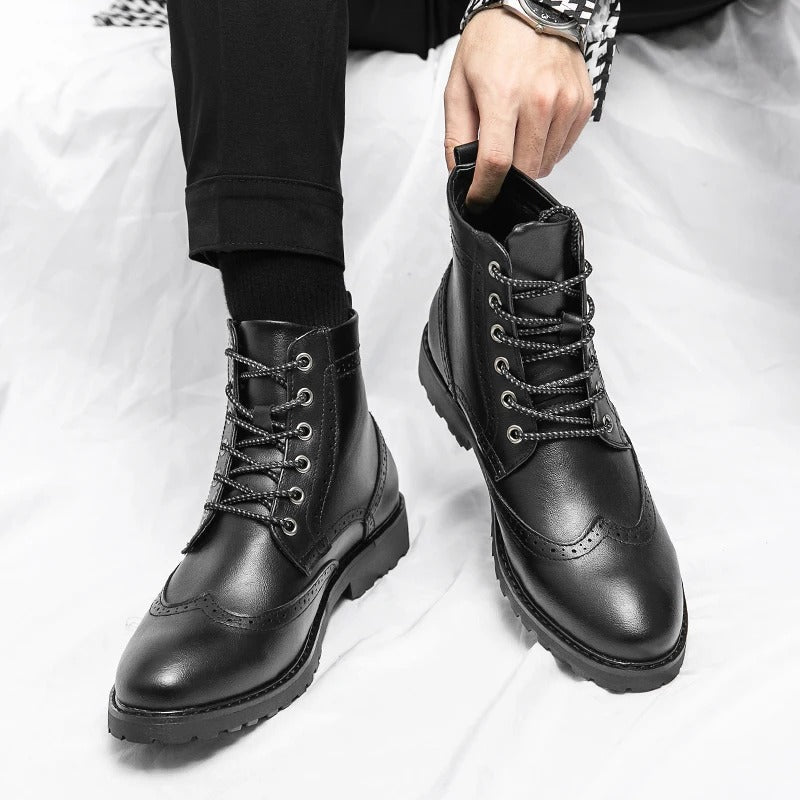 Cowhide Leather Chelsea Boots with Brogue Detailing