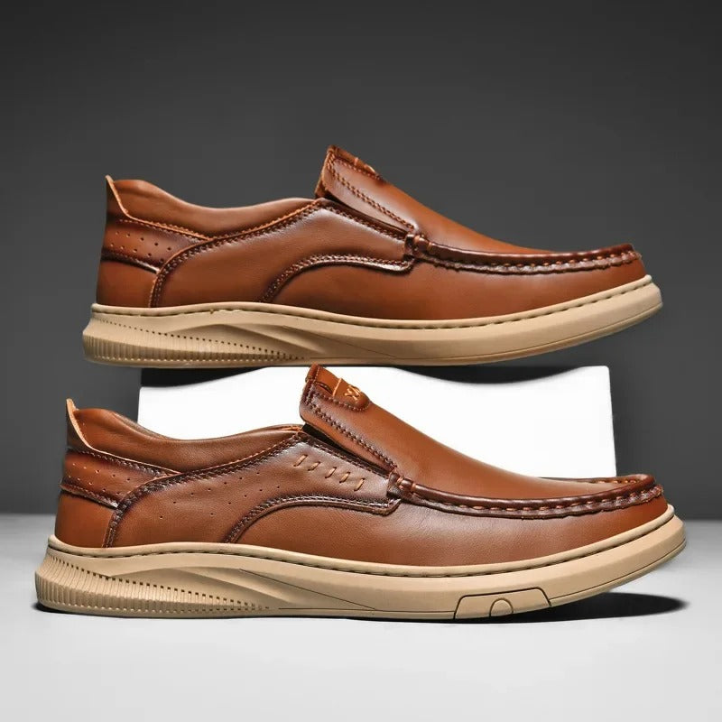 Cowhide Leather Loafers with Rubber Sole