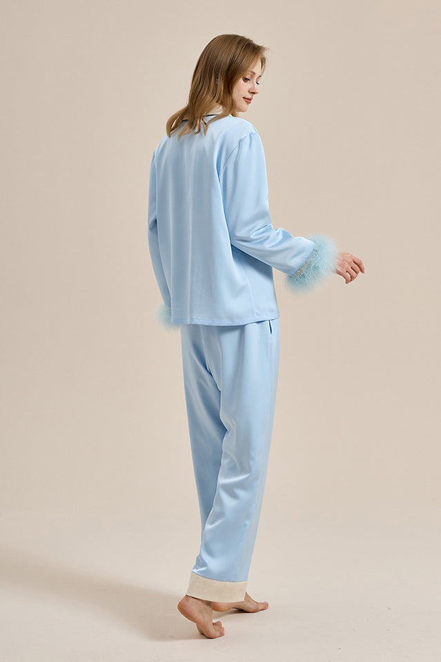 Coordinated Feather Trim Red Pyjamas Set