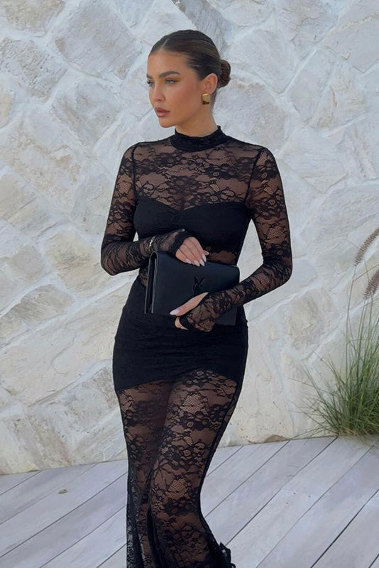 Midnight Lace Dream Maxi-Length Dress