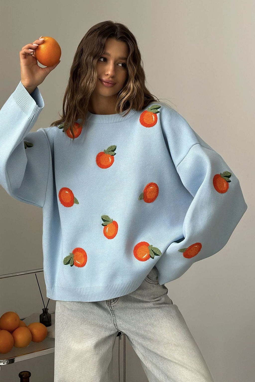 Modern Girls' Orange Flocked Knit Sweater