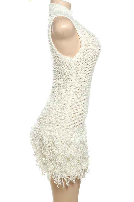 Modern Fringe Cut-Out Slim-Fit Patchwork Dress