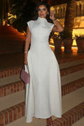 Clean-Lined High-Neck Sculptural Maxi-Length Dress