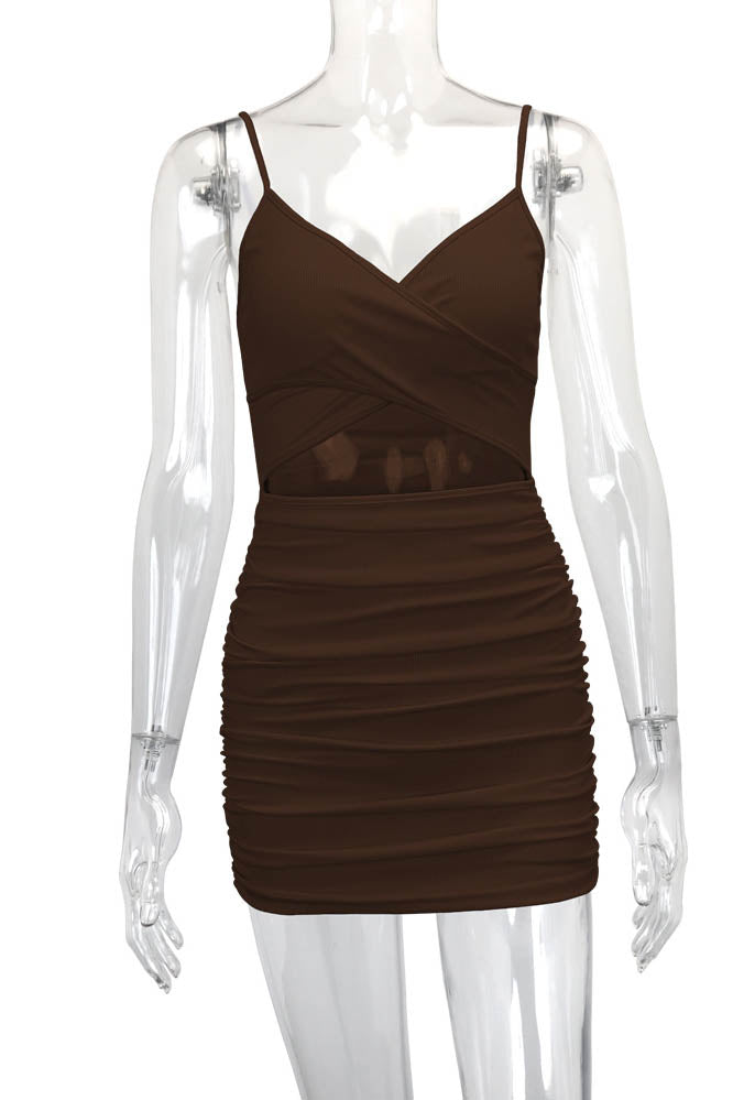 Cross-Strap Cut-Out Fitted Mini-Length Dress
