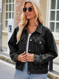 Cropped Washed Denim Jacket with a Fitted Cut and Long Sleeves
