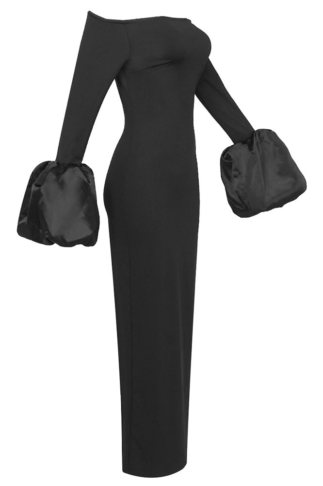 Solid Lantern Sleeve Dress