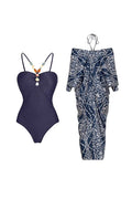 Beaded Textured Fabric One Piece Swimwear Set