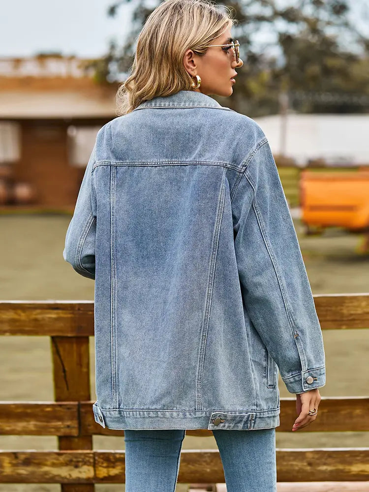 Denim Jacket with Button Closure, Pockets and Relaxed Fit