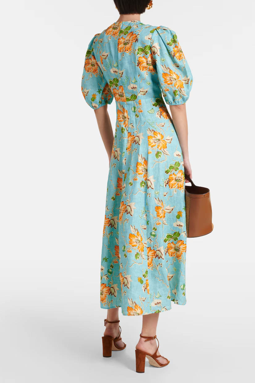 Modern Graffiti Print Puff Sleeve Dress