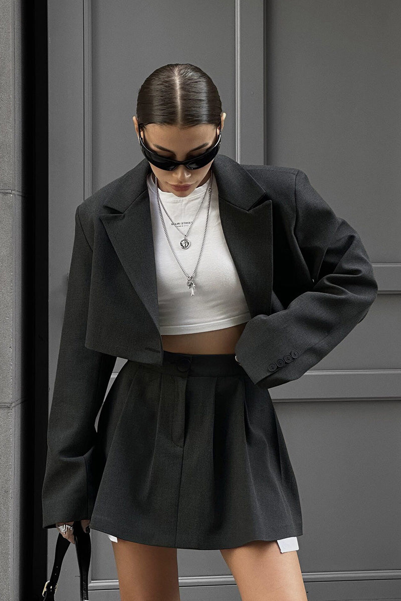 Coordinated Contrast Silhouette Cropped Skirt Set