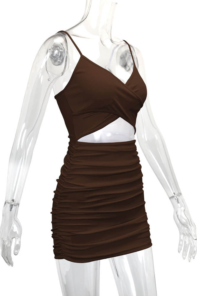 Cross-Strap Cut-Out Fitted Mini-Length Dress