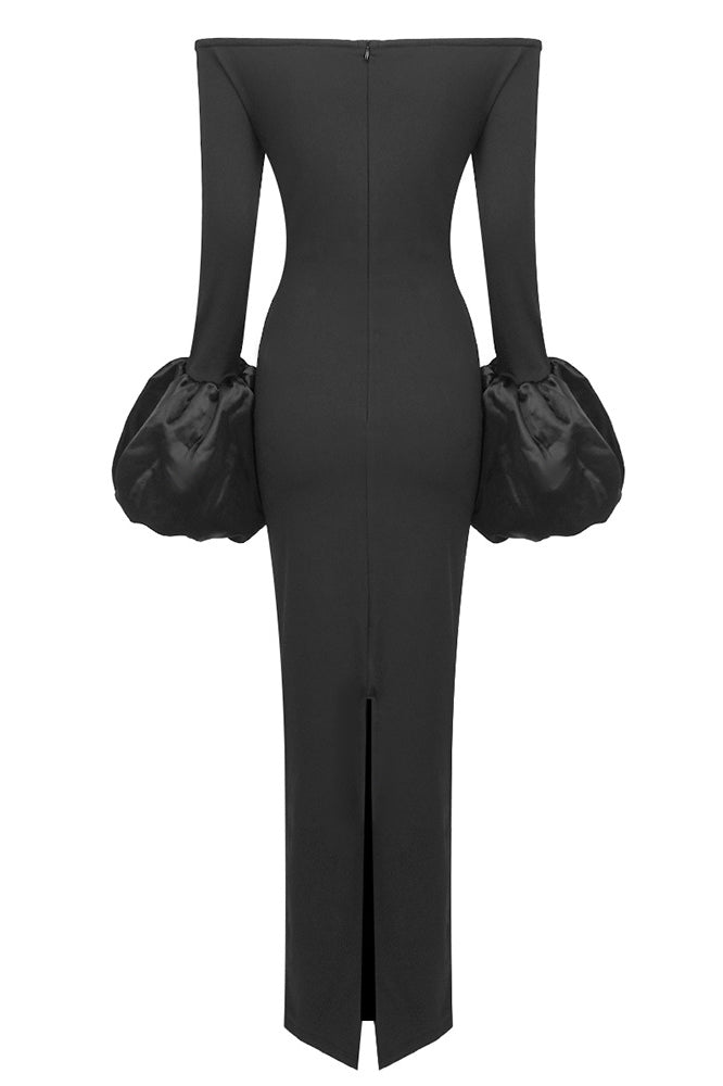 Solid Lantern Sleeve Dress