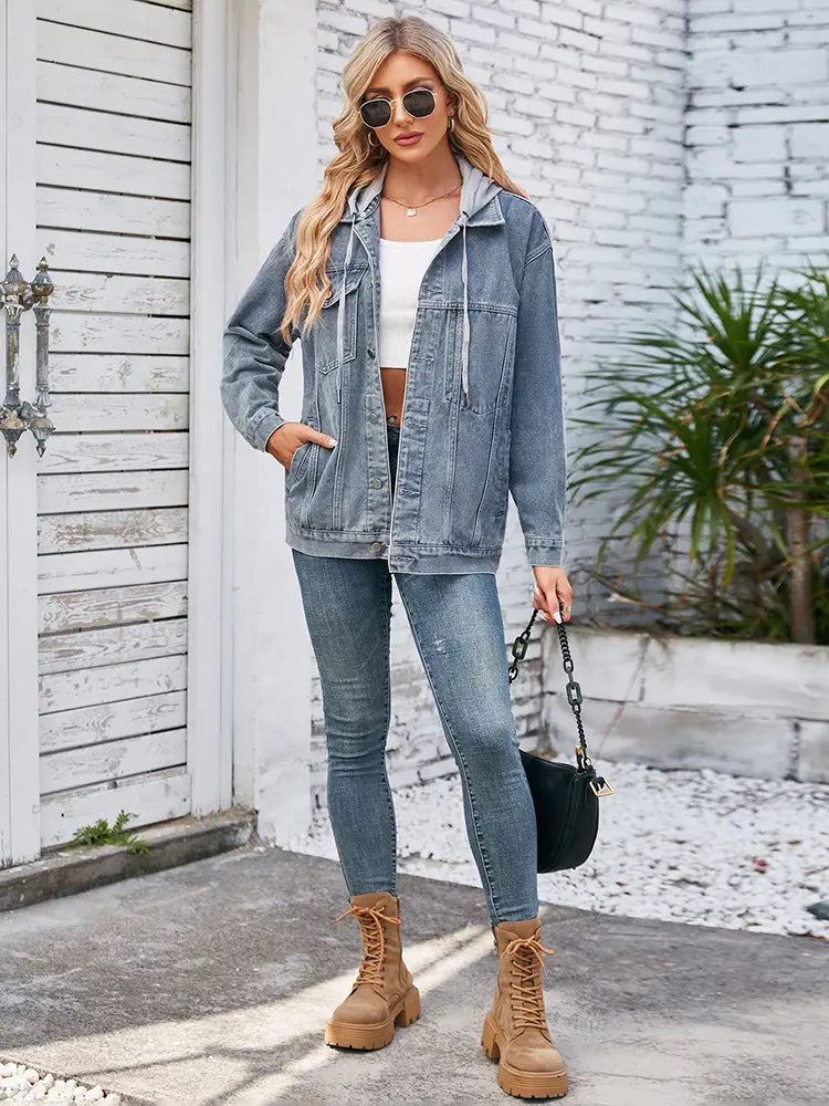 Mid-Length, Lightweight Denim Jacket with Hood