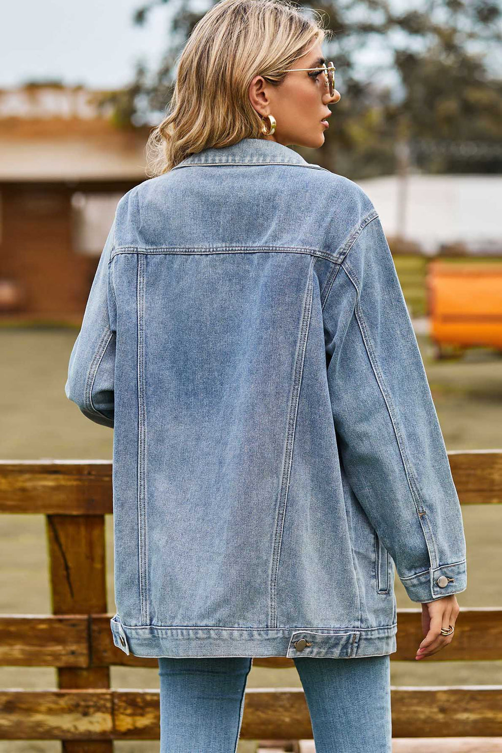 Modern Washed Leopard Print Denim Jacket-Blue