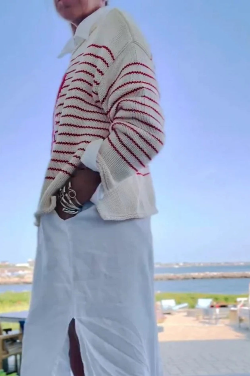 Cream & Red Striped Lobster Graphic Knit Sweater