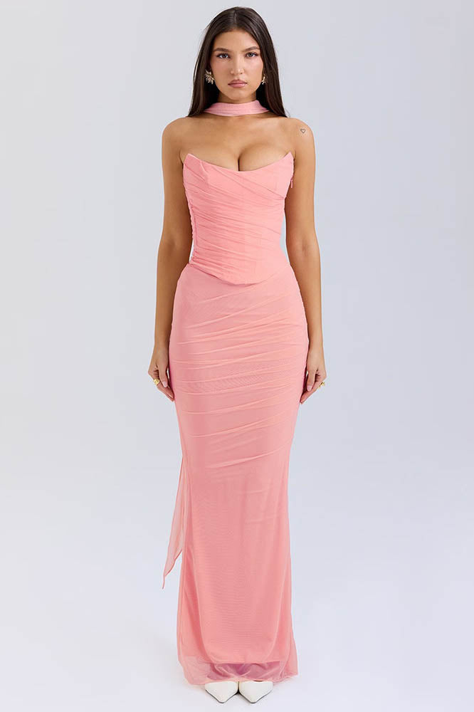 Coordinated Flowy Tie Strapless Slimming Skirt Set
