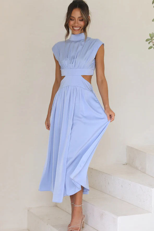 Cut-Out Waist Pocketed Vacation Midi-Length Dress