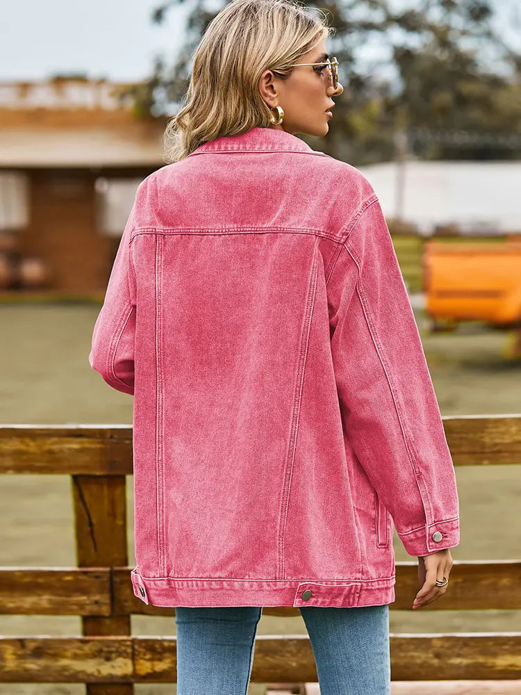Denim Jacket with Button Closure, Pockets and Relaxed Fit