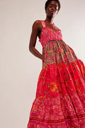 Bow-Strap Flower Tiered Maxi-Length Dress