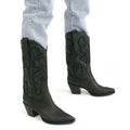 Modern Embroidered Pointed Toe Thick Heel Western Boots