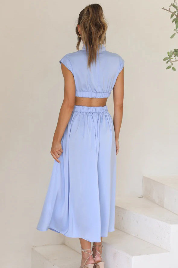 Cut-Out Waist Pocketed Vacation Midi-Length Dress