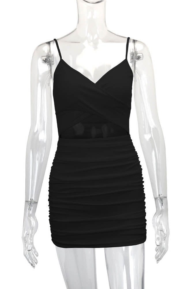 Cross-Strap Cut-Out Fitted Mini-Length Dress