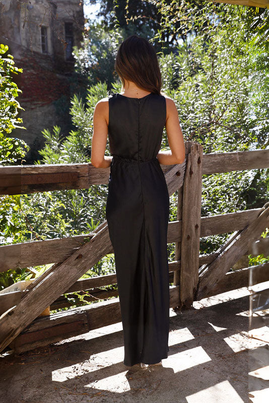 Deep V Sleeveless Open-Back Dress