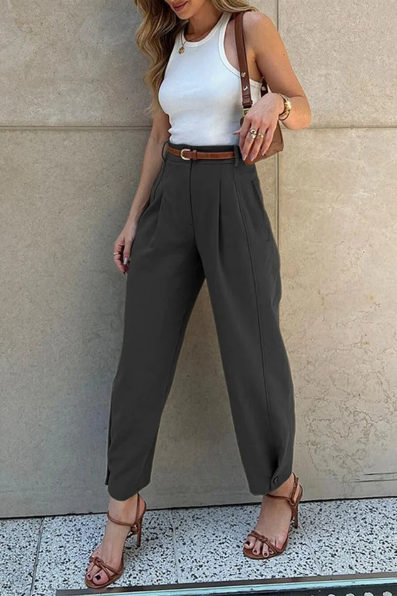 Stylish Loose High Waisted Drawstring Suit Trousers