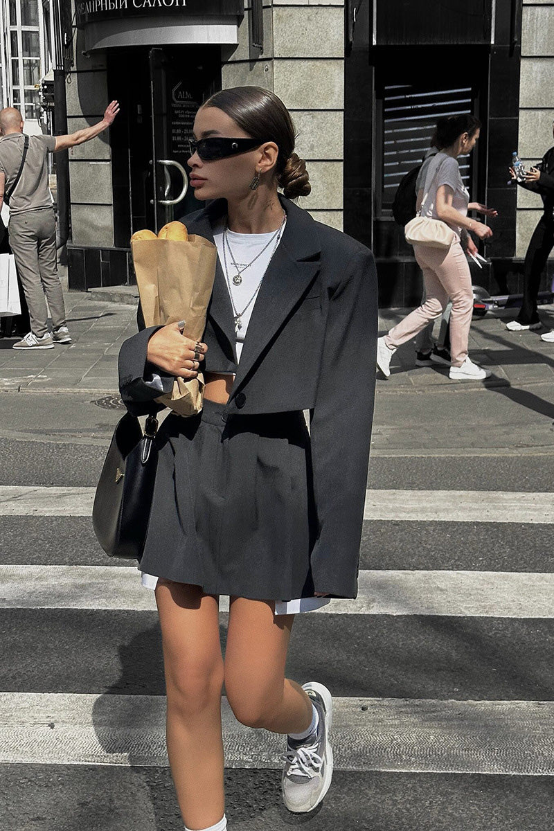 Coordinated Contrast Silhouette Cropped Skirt Set