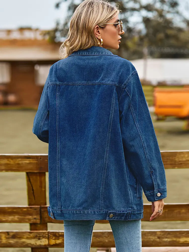 Denim Jacket with Button Closure, Pockets and Relaxed Fit