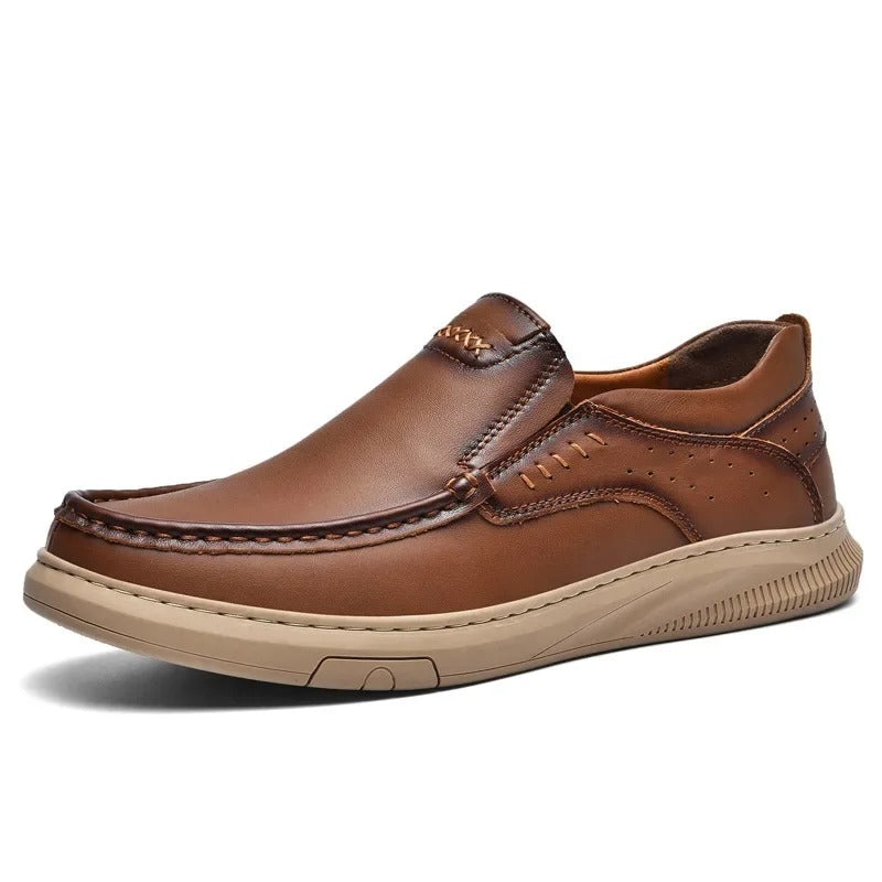 Cowhide Leather Loafers with Rubber Sole
