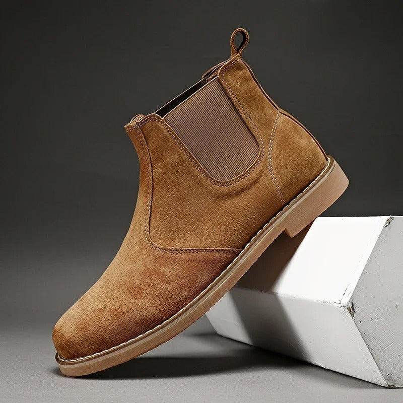 Cowhide Leather Chelsea Boots with Shock-Absorbing Sole