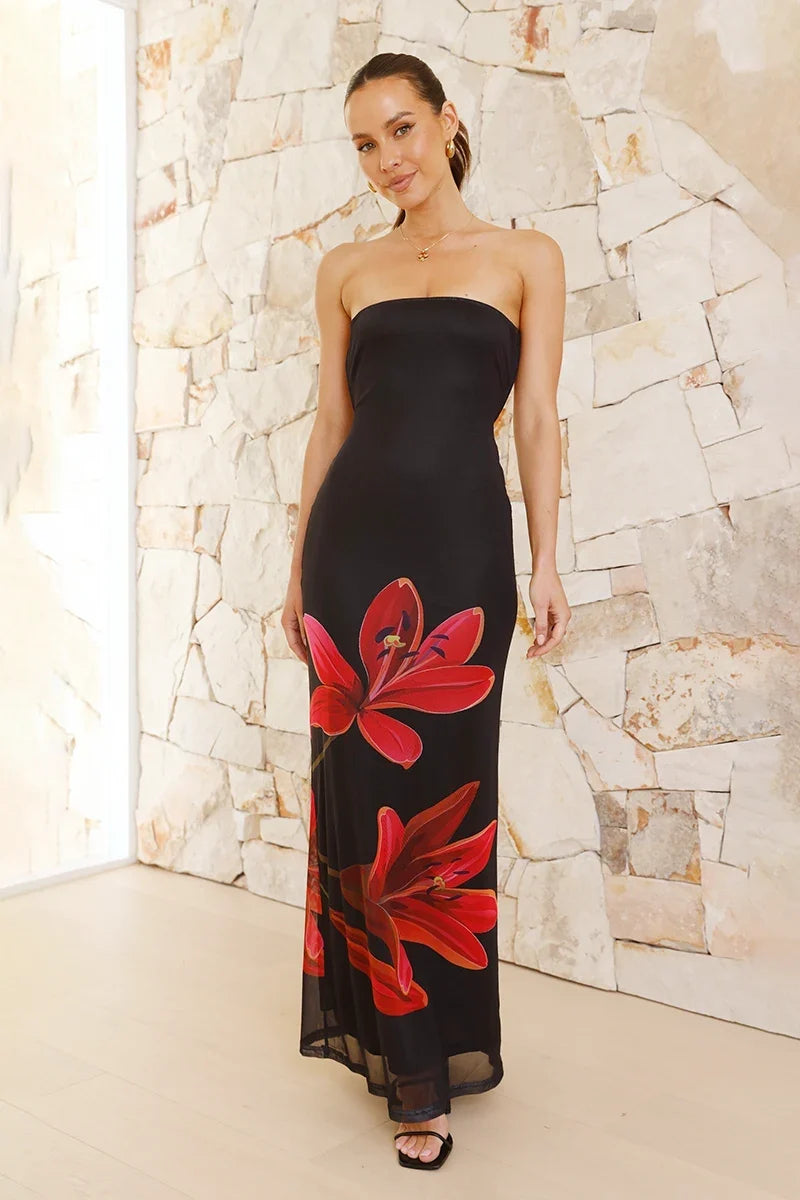 Ofra Maxi-Length Dress - Black / Red