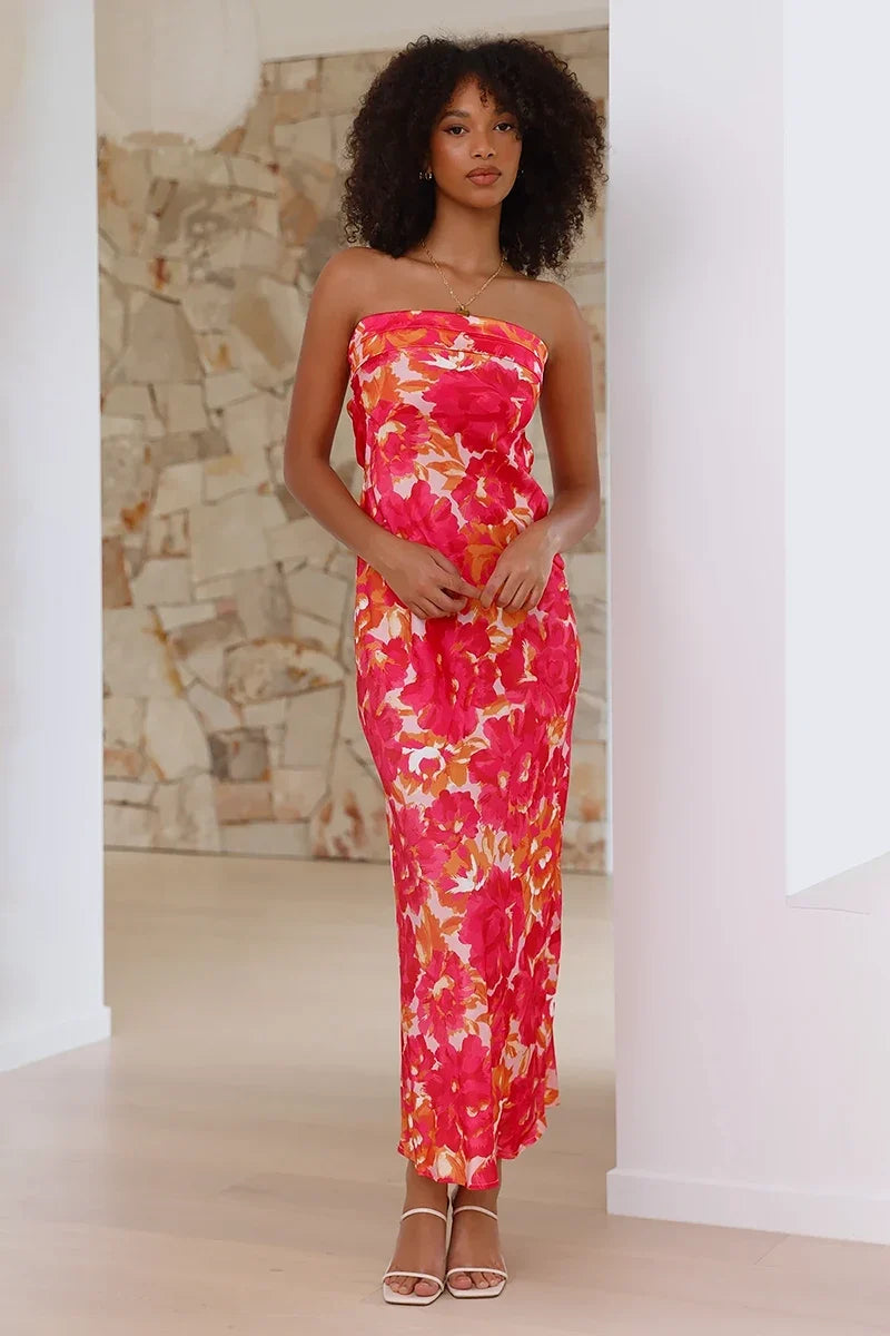 Miya Maxi-Length Dress - Pink/Red Flower