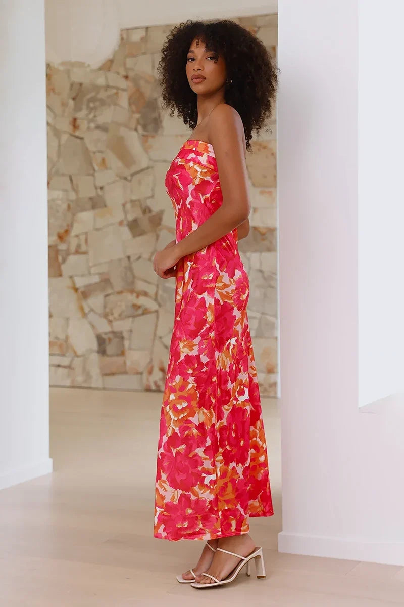 Miya Maxi-Length Dress - Pink/Red Flower