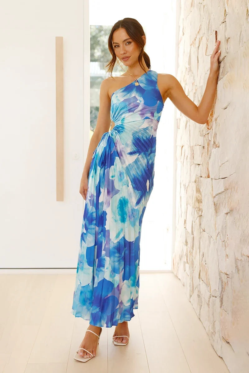 Laken Maxi-Length Dress - Blue Flower