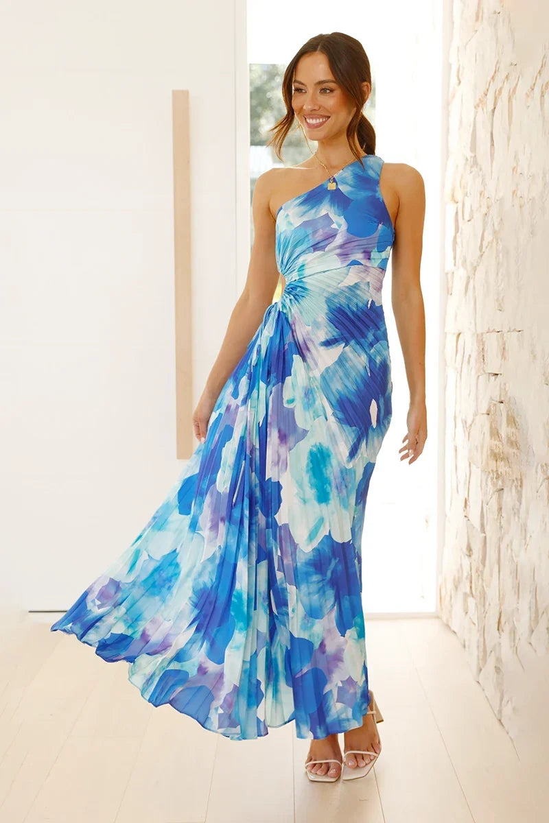 Laken Maxi-Length Dress - Blue Flower