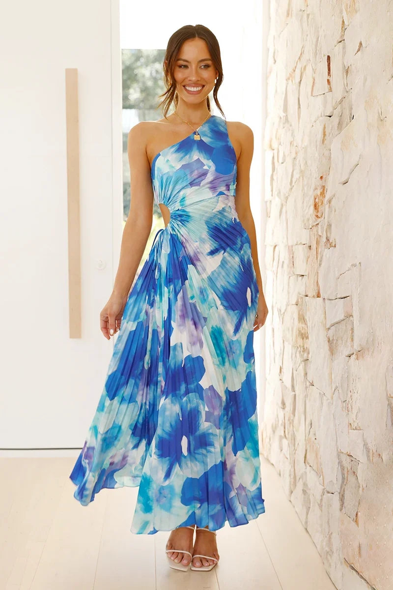 Laken Maxi-Length Dress - Blue Flower