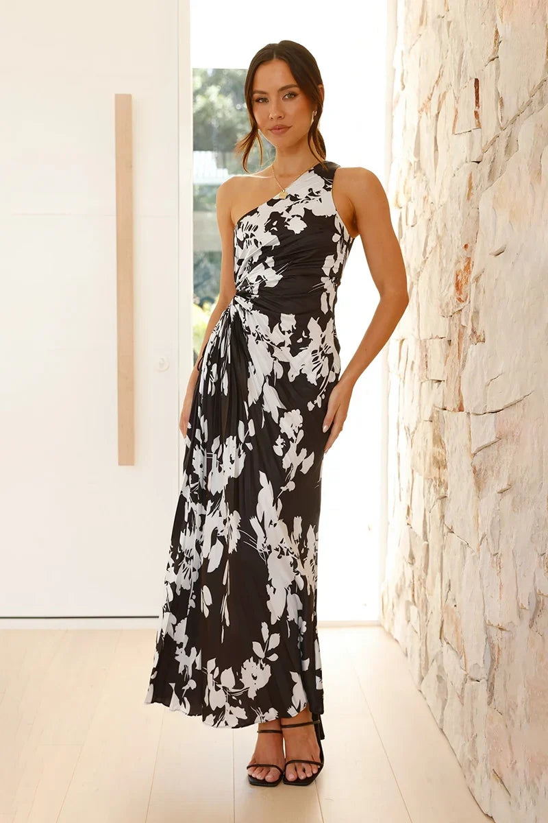 Laken Maxi-Length Dress - Black/White Flower