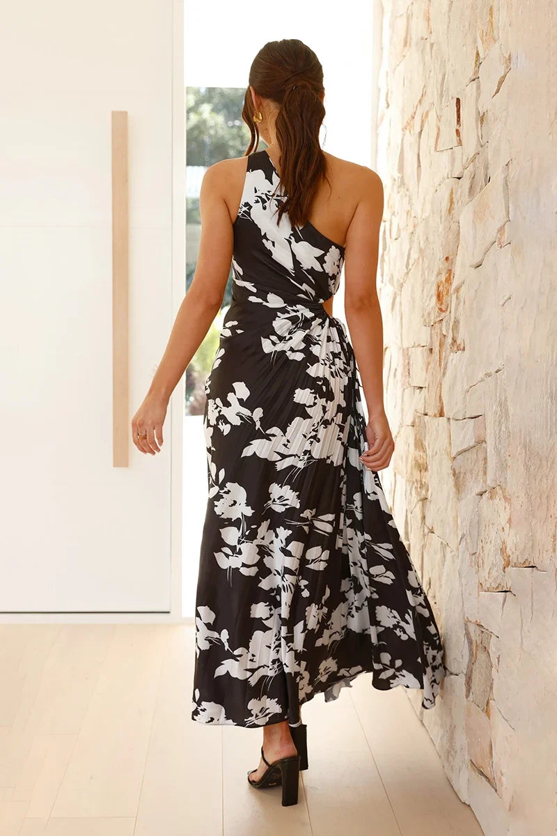 Laken Maxi-Length Dress - Black/White Flower