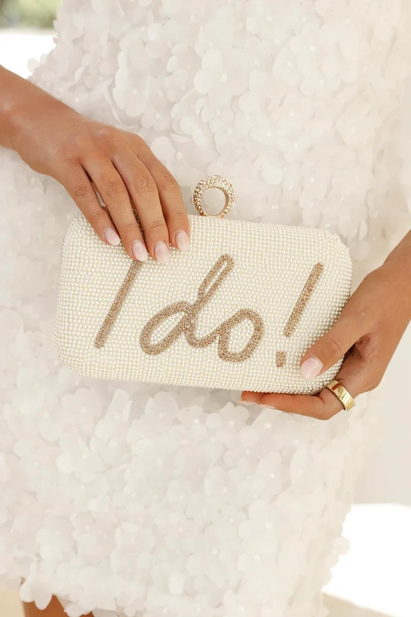 I DO Sequined Clutch - Gold/White