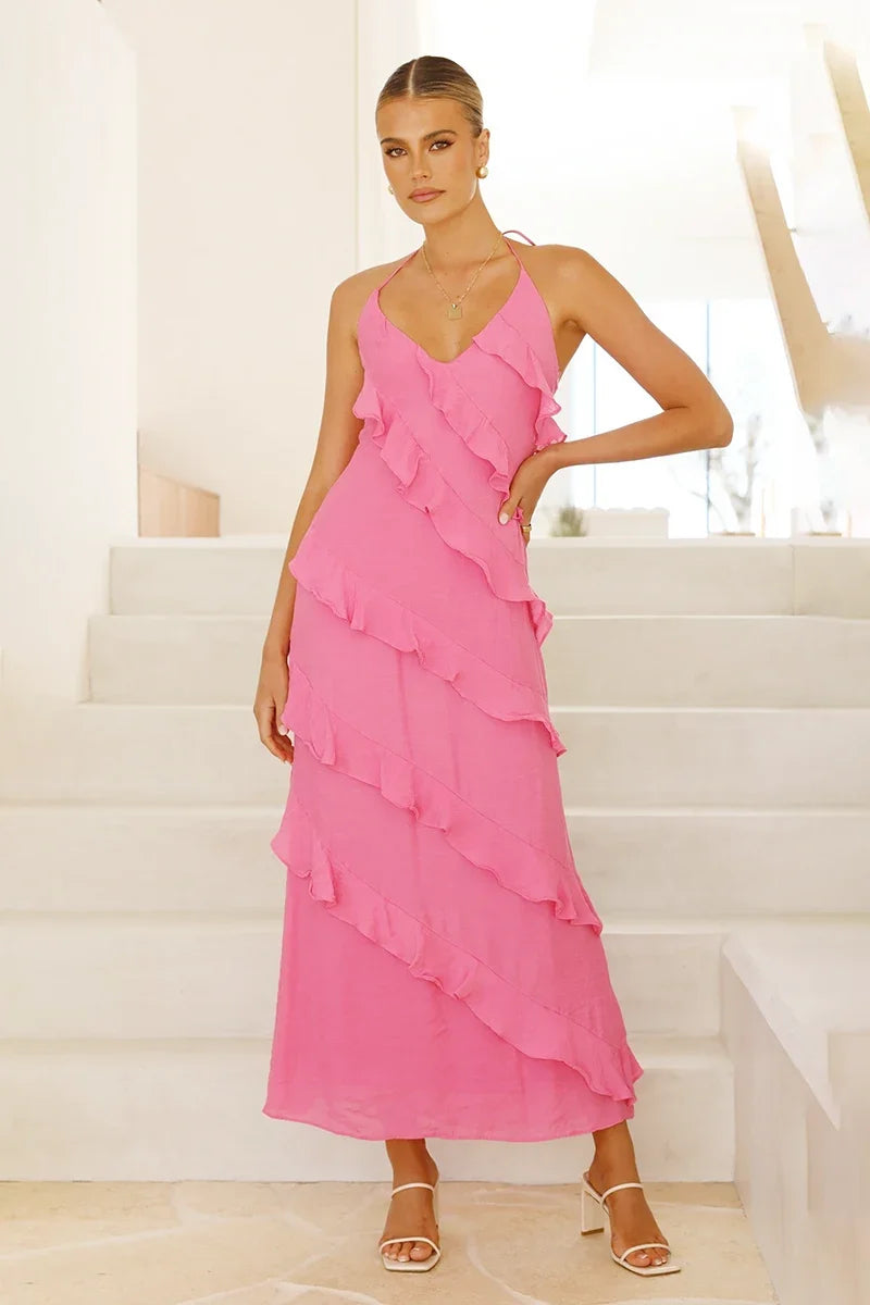 Sophia Maxi-Length Dress - Hot Pink