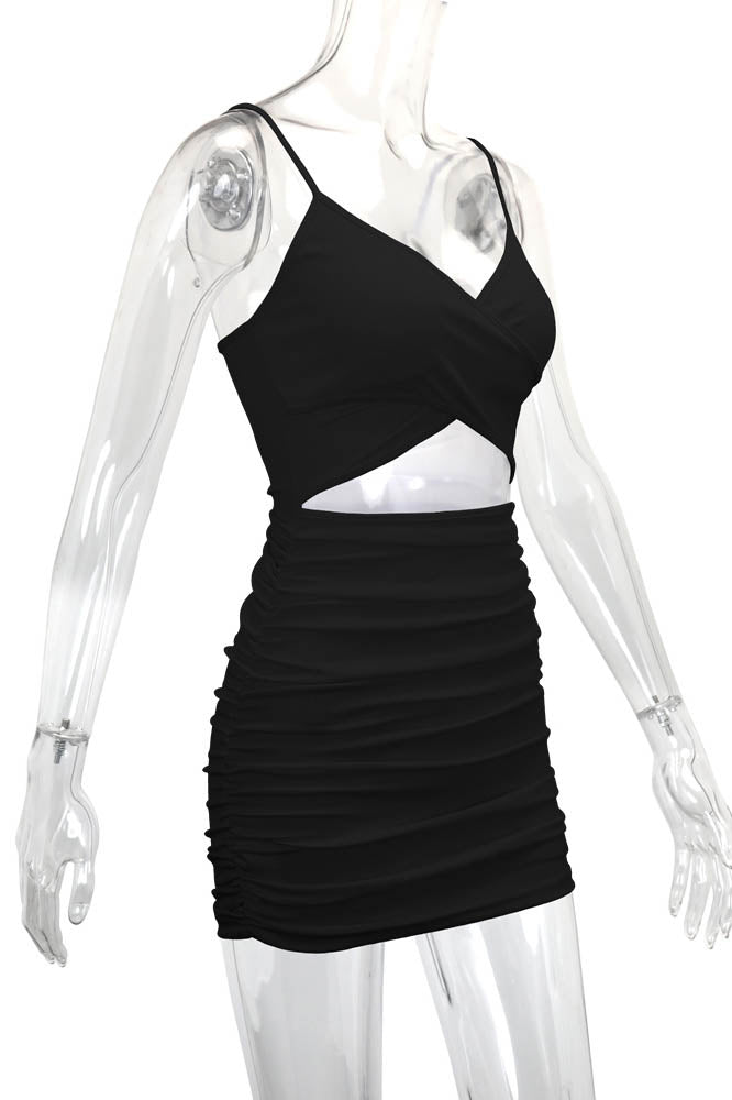 Cross-Strap Cut-Out Fitted Mini-Length Dress